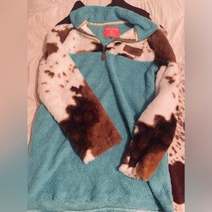 Cow hide/ tourqoise pullover